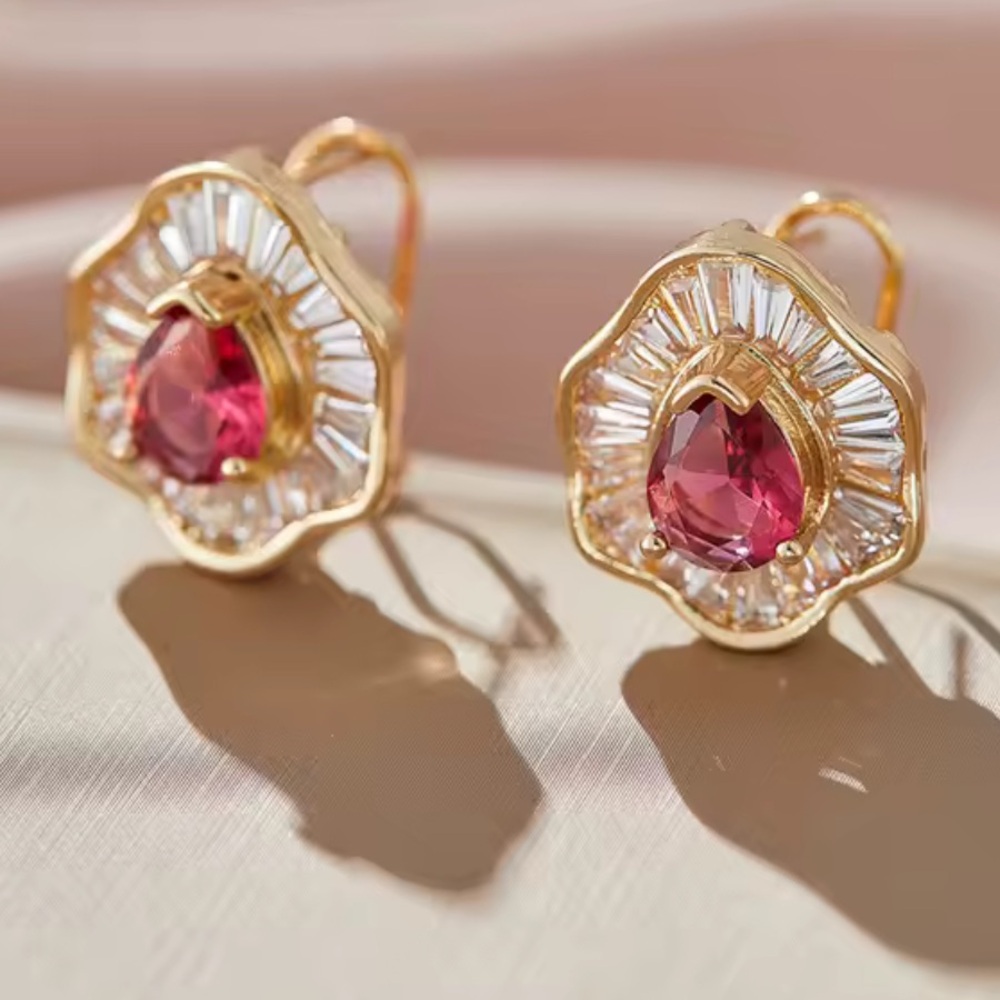 14k Pear Cut Ruby Earrings - Picture 15 of 16